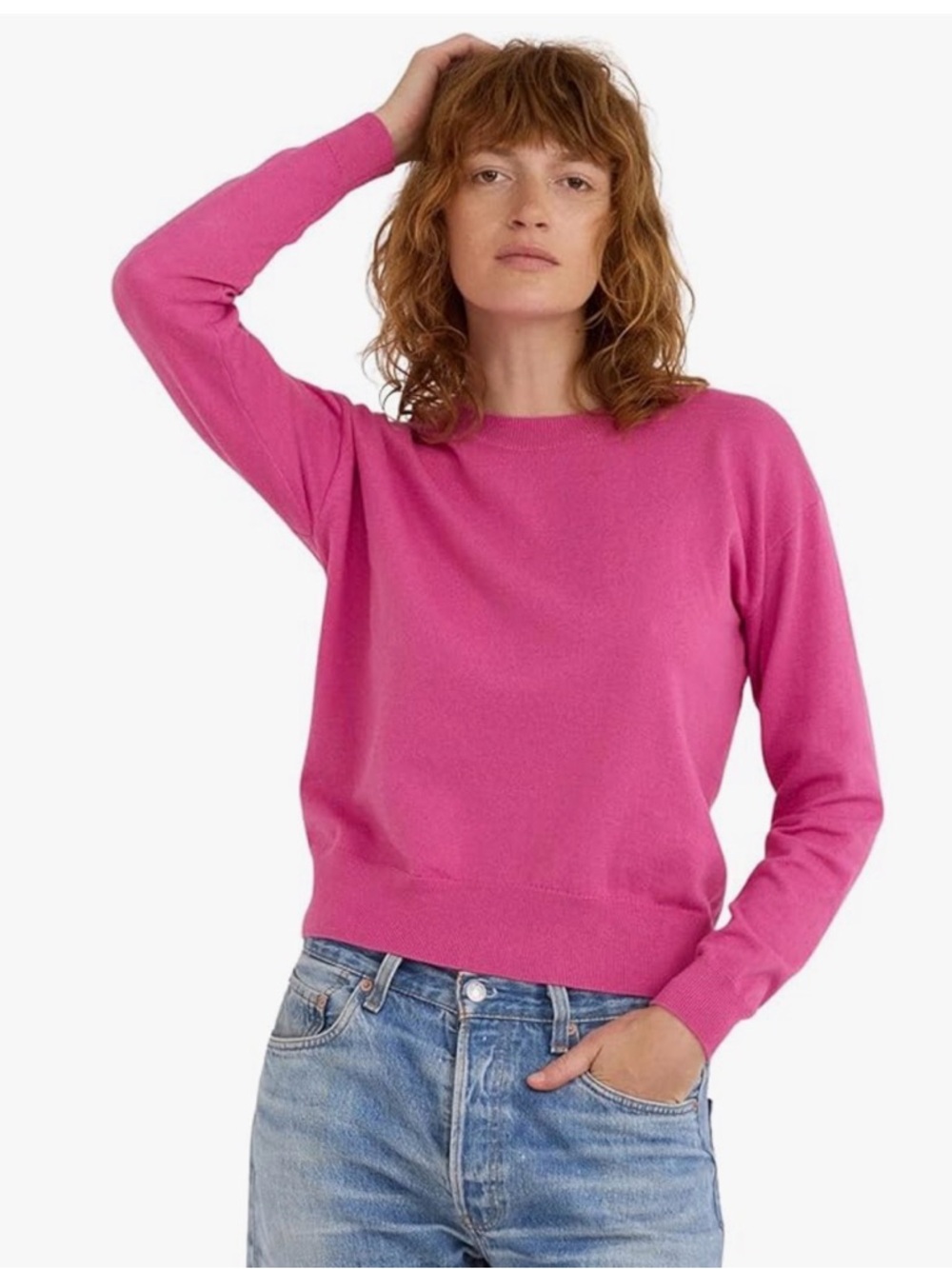Organic Basics Crewneck Sweater in Bright Pink/ Fuchsia XXS/XS organic cotton